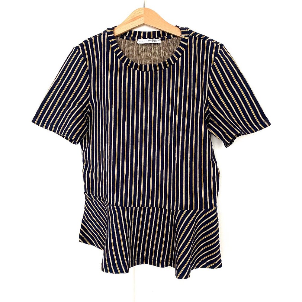 Zara Pinstriped Peplum Shirt Top - T6